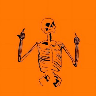 a drawing of a skeleton on an orange background Halloween Middle Finger dark orange