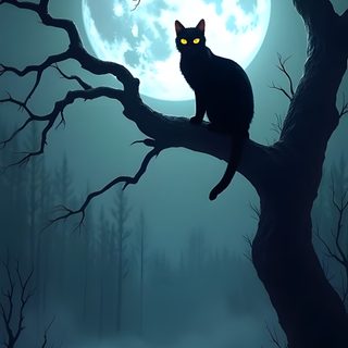 a black cat sitting on top of a tree branch in front of a full moon Black Cat Halloween Cute Halloween Drawings, Black Cat Halloween Drawing, Skeleton Artwork, dark slate gray