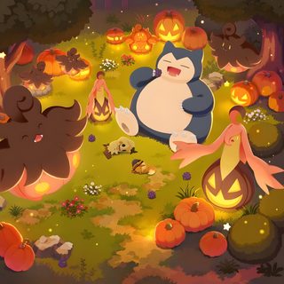 an animated cat sitting on the ground surrounded by pumpkins Halloween Snorlax Legend Of Zelda, Halloween, Pokemon Backgrounds, Youtubers, Slowpoke Halloween, sienna