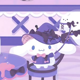 two cartoon characters are playing with each other Cinnamoroll Halloween Gif Cinnamoroll Halloween, Kuromi Cinnamoroll, Spooky Sanrio, Halloween Kuromi, thistle