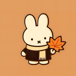 a cartoon bunny holding an orange leaf Miffy Halloween Miffy Icon Aesthetic, Brown Miffy, Miffy Halloween, Miffy Autumn, Miffy Art,