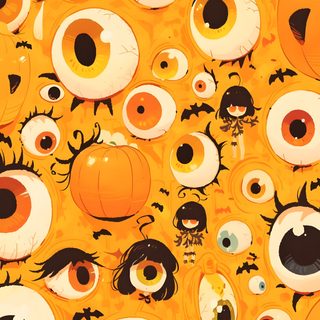 an orange background with lots of eyes and pumpkins Eyeball Halloween goldenrod