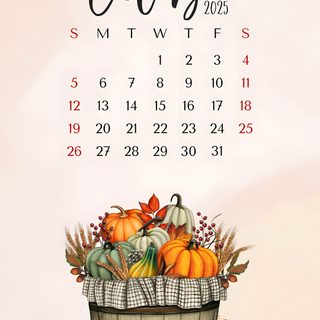 an october calendar with pumpkins and gourds in a basket on the cover October 2025 Calendar Halloween October Iphone, October Calendar For Cake, October 2019 Calendar With Autumn Mountains, linen