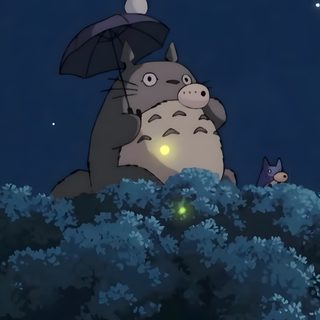 a cartoon character holding an umbrella in the dark Totoro Halloween Live Iphone Video, Animated Ghibli, Studio Ghibli Live Gif, Ghibli Animated, midnight blue