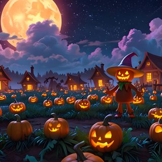 an animated halloween scene with pumpkins and jack - o'- lanterns in the foreground Halloween Pumpkin Patch Halloween Night Background, Halloween Town Background, Halloween Scene Background, dark slate gray