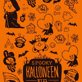 the spooky halloween stickers are on an orange background Bt21 Halloween K Pop Halloween, Bt21 Pumpkin Painting, Bt21 Fall, Bt21 Thanksgiving, dark orange
