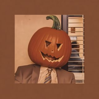 a man wearing a suit and tie with a pumpkin on his head in front of him Dwight Halloween Dwight Schrute Iphone, Fall Phone Backgrounds Aesthetic, Halloween Lock Screen, sienna