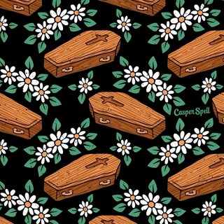 an image of a pattern with flowers and wooden planks on black background for wallpaper Cute Halloween Coffin Cute Coffin, Cute Halloween Coffin, Cute Halloween Phone, Cute Halloween, black