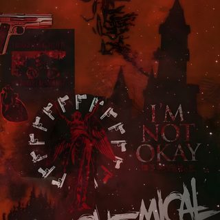 the cover art for my chemical romance album, featuring an image of a demonic demon Mcr Halloween Mcr Background, Mcr Lockscreen, Mcr, Red And Black, 2000s, Band,