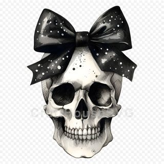a skull with a bow on it's head Black And White Halloween Skulls In Bow Goth Skull Png, Black And White Halloween Skulls In Bow, Skull Stickers Png, white smoke