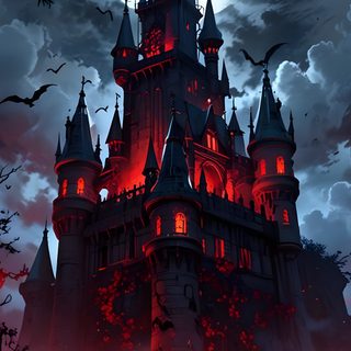 an image of a castle at night with bats Dracula Halloween Gothic Castle Aesthetic, Halloween Live, Vampire Castle, Spooky Castles, dark slate gray