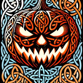 a pumpkin with an intricate pattern on it's face is shown in this image Halloween Celtic Samhain Backgrounds, Celtic Samhain Aesthetic, Samhain In Celtic Language, black