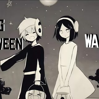 two people standing next to each other with the words missing halloween wake up above them Missing Halloween Missing Halloween Matching Icons, Missing Halloween Art, Anime Halloween Gif Banner, dim gray