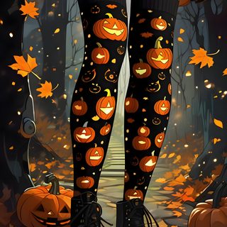 the legs of a woman wearing black stockings with pumpkins and leaves on them in front of a forest Happy Halloween Stockings Art Halloween, Halloween Art, Halloween Boots Drawing, black