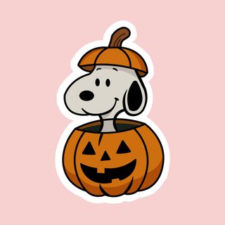 a cartoon dog in a pumpkin costume with a jack - o'- lantern on his head Pink Snoopy Halloween pink