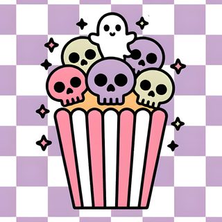 a cupcake with skulls in it on a checkered background Cute Halloween Skull plum