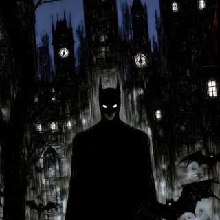 a batman standing in front of a castle at night with the moon setting behind it Batman Halloween Iphone black