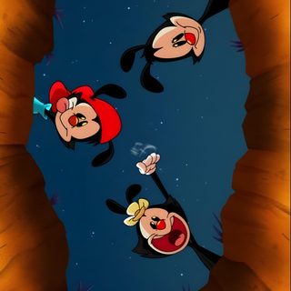three cartoon characters are looking up at the sky from inside a wooden structure in an animated scene Halloween Animaniacs Camoflauge, Looney Tunes, Mickey Mouse Iphone, Halloween Cute, Batman, dark olive green