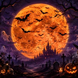 a halloween scene with pumpkins and bats Halloween Cave black