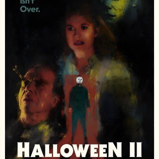 a movie poster for halloween ii with two people standing in front of an evil man Halloween Ii Famous Horror Movie Posters, Original Horror Movie Posters, Halloween Ends Poster, black
