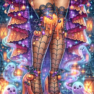 a drawing of a woman wearing high heels and stockings Happy Halloween Stockings gray