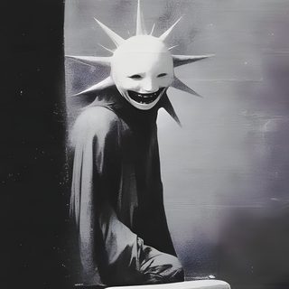 a creepy mask is standing in front of a toilet Weirdcore Halloween Nghệ Thuật Kinh Dị, Surreale Kunst, Manifesti Grafici, Arte Dell'illustrazione, dim gray