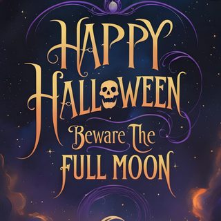 a poster with the words happy halloween beware the full moon and stars in the sky Halloween Quote Halloween Full Moon Background, Halloween Witch Quote Art, Full Moon Halloween, dark slate gray