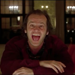 a man with his mouth open sitting at a table The Shining Laptop Halloween Quentin Tarantino Movie Dvd, The Shining Film, The Shining 1980 Movie, black