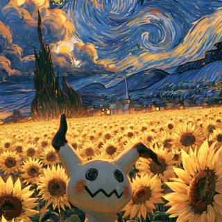 a painting of a sunflower field with a strange looking animal in the foreground Halloween Pokemon 4k dark olive green