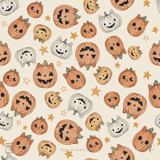 halloween pumpkins with faces and stars on a white background for wallpaper or fabric Halloween Pumpkins And Stars Scattered Jack O Lantern, Cute Cats, Lanterns, Halloween, Fabric, antique white
