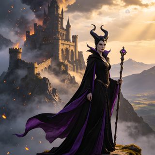 the maleficent stands on top of a mountain holding a staff Maleficent Halloween Maleficent Descendants, Maleficent, Disney Villains, Disney Art, dark slate gray
