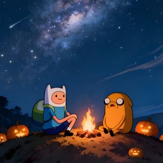 adventure time pumpkin patch with finn and finn sitting by the campfire on halloween night Halloween Adventure Time Cute, Adventure Time Pumpkin, Cover Photos, Phone, dark slate gray