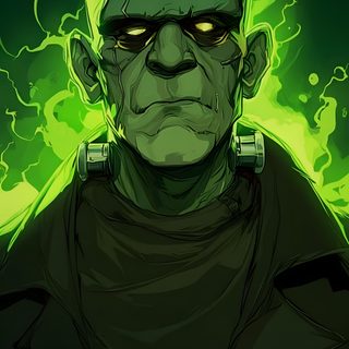 a man with green hair and glowing eyes Frankenstein Halloween Frankenstein Scary, Frankenstein 2025 Iphone, Frankenstein Art, black