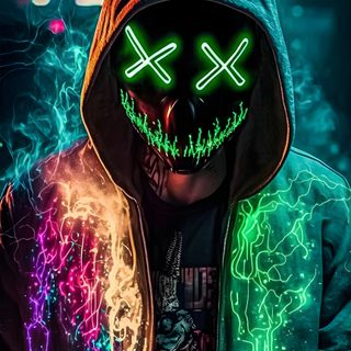 a man wearing a neon mask and hoodie in front of a cityscape Halloween Iphone For Boys Qhd, Cool For Men, Batman Joker, Hacker, Graffiti Iphone, Eagle, black