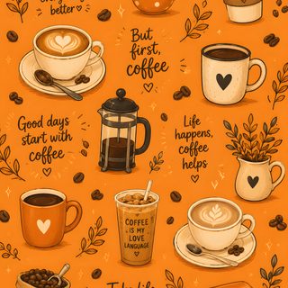 an orange background with coffee related items Halloween Coffee Coffee, dark orange