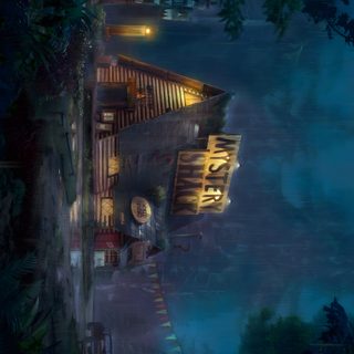an aerial view of a house in the woods at night with lights on and stairs leading up to it Gravity Falls Halloween Gravity Falls Laptop, Gravity Falls Ipad, Gravity Falls Desktop, black