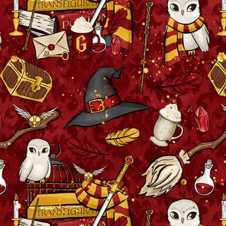 an image of harry potter fabric with owls and hogwarts on it, as well as other items Harry Potter Halloween Harry Potter Christmas Aesthetic, Harry Potter Iphone, Melhores Fundos Para Iphone, maroon