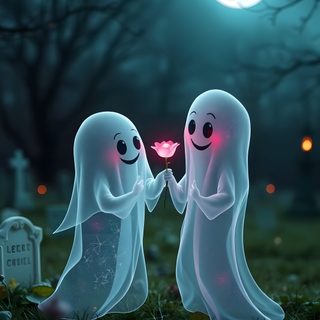 two ghost standing next to each other in the grass Halloween Love Ghost Couple, Ghost And Cat, Love Ghost, Ghost Love, Ghost And Flowers, dark slate gray