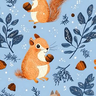 a blue background with squirrels and leaves on it Squirrel Halloween Cute Animal Illustrations Fall Theme, Squirrel With Acorn, Autumn Animal Ideas, light steel blue