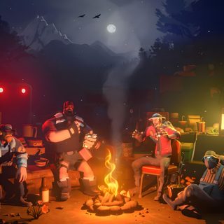 some people sitting around a campfire at night Tf2 Halloween Steam Artwork, Fortress 2, Team Fortress 2, Team Fortress, Folk Tales, Gravity Falls, black