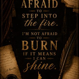an old fashioned poster with the quote i am not afraid to step into the fire, i'm not afraid to burn if it means shine Hamilton Halloween Hamilton Quotes Lyrics, Hamilton Musical Quotes, Hamilton Lyrics, Hamilton Quotes, black