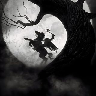 black and white photograph of two people riding on horses in front of a full moon Halloween Headless Horseman Sleepy Hollow Tattoo Ideas, Headless Horseman And Ichabod Crane, Sleepy Hollow Headless Horseman, black