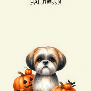 a small dog sitting in front of pumpkins with the words happy halloween written on it Dog Halloween Iphone Halloween Soup, Dog Phone, Dog, Halloween, Dog Halloween, Pretty Backgrounds, beige