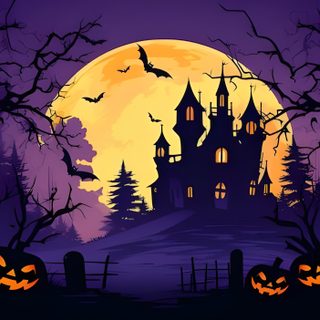 an image of a halloween scene with pumpkins Halloween For Teams Spooky Halloween Scene, Pc Halloween, Horizontal Halloween, midnight blue