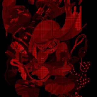 an image of a woman with red paint on her face and hands in the air Splatoon Halloween Red Inkling, Splatoon 4k, Splatoon Halloween, Splatoon Halloween Background, black