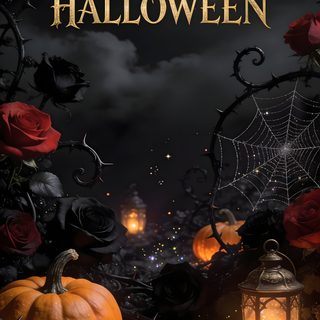 a halloween scene with pumpkins and roses Elegant Halloween black