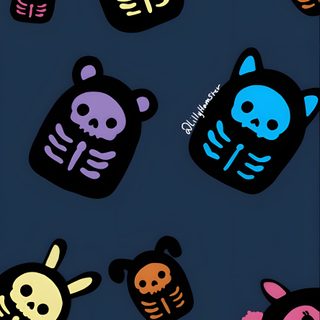 an image of colorful skulls and skeletons on a black background with blue, green, yellow, pink, orange Cute Halloween Squishmallow Halloween Squishmallows, Halloween Squishmallows Drawing, Squishmallow Iphone, dark slate gray