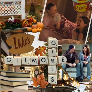 the collage shows people sitting and standing in front of pumpkins, books, and other things Gilmore Girls Halloween Fall Background, Stars Hollow, Pretty Backgrounds, Adult Crafts, dark olive green