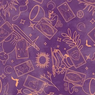 a purple and gold background with various items on it Boho Halloween On Light Purple Pumpkaboo Phone, Tarot Card Patterns, Tarot Backgrounds, dim gray