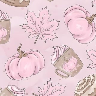 a pink background with various desserts and leaves Rose Gold Girly Cute Halloween Autumn Desktop Ideas, Autumn-themed Pastel Pattern, Cozy Fall Phone Background, gainsboro